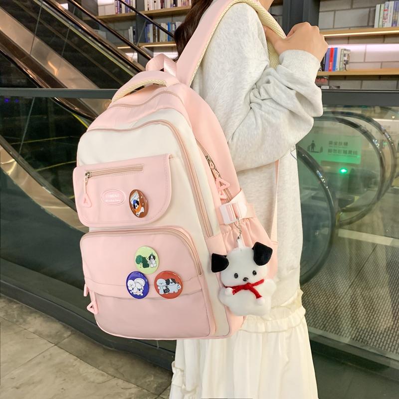 College Style Backpack Student Block Color Campus Schoolbag Female High School Students Large Capacity Backpack