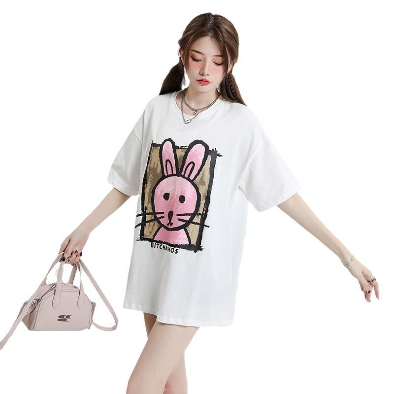 T-shirt Womens and Mens Latest Summer Clothing Creative Printing Comfortable Fit and Thin Round Neck Short-sleeved Top S
