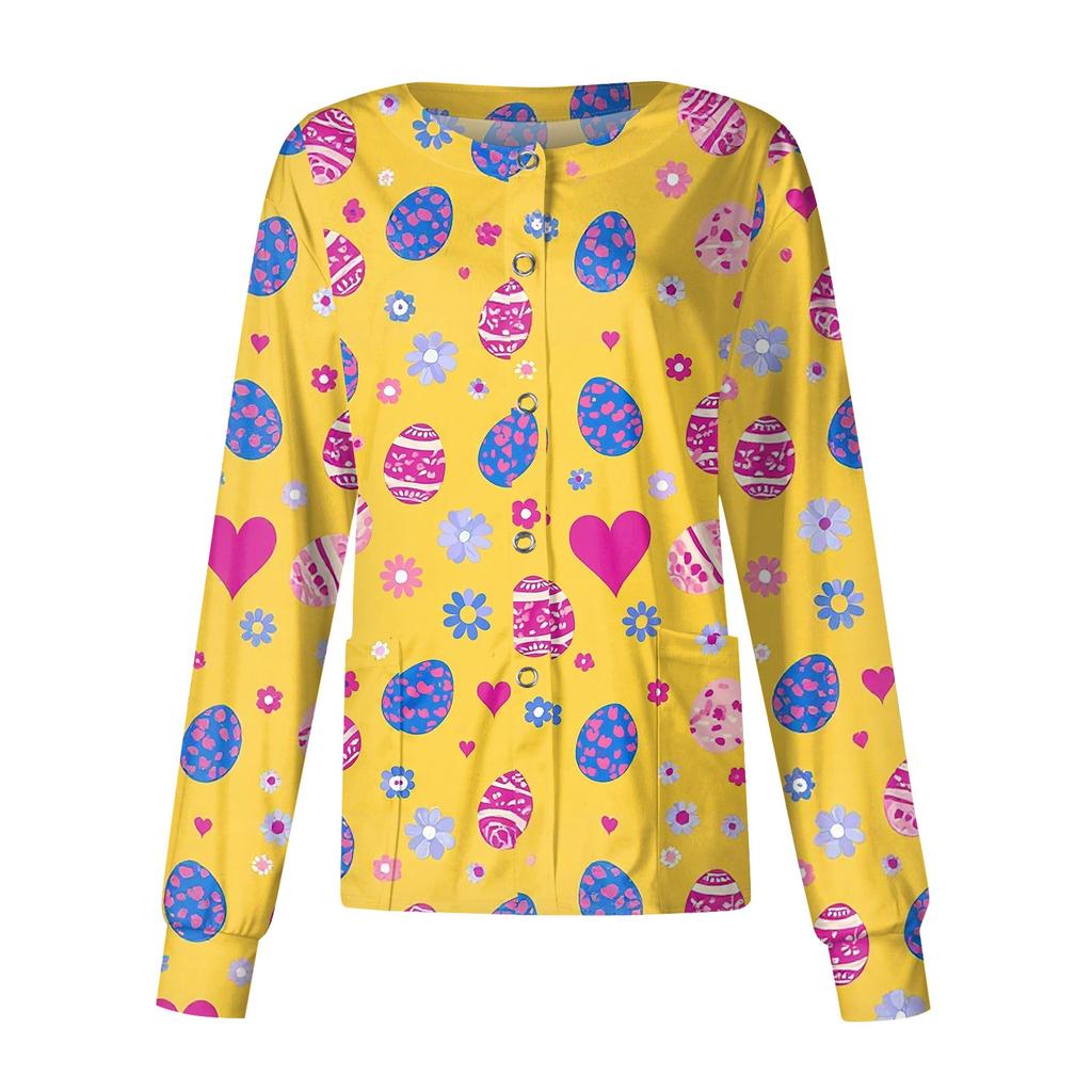 Damen Lässig Langärmlig Einreihig Bedruckt Schutzkleidung Cardigan Top