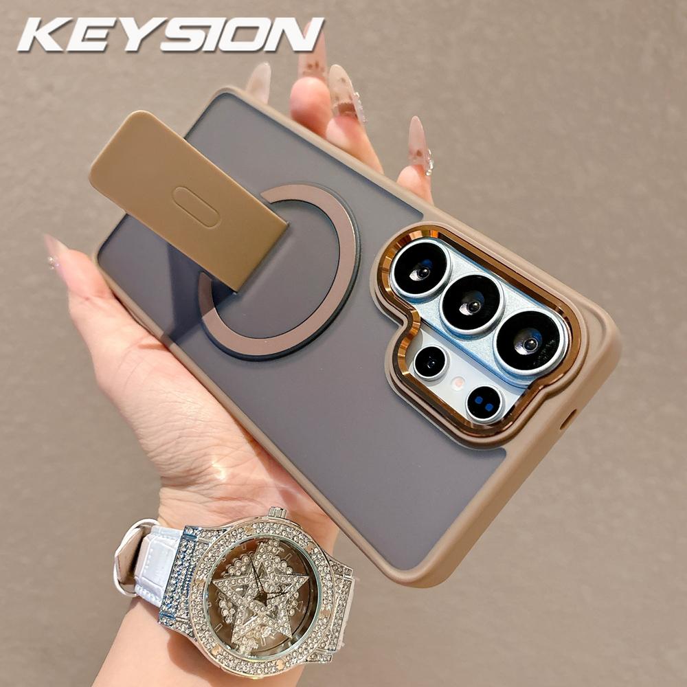 KEYSION Stoßfeste matte durchscheinende Hülle für Samsung Galaxy S26 Ultra 5G S26+ Plus Ständer Kabelloses Laden Handy-Rückseite