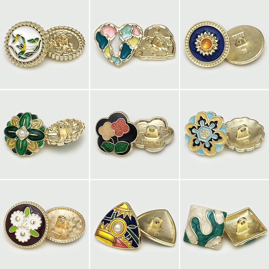 10PCS Of National Style Enamel Colorful Metal Buttons Burnt Blue Palace Oil Square Flower Clothing Button
