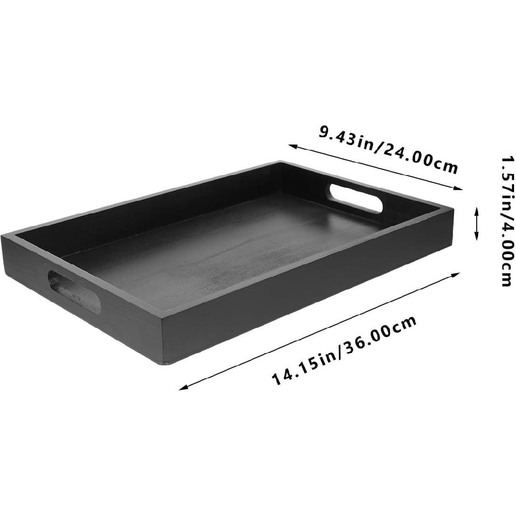 DECHOUS Rectangular Serving Tray with Handle - Black Wood Serving Tray Platter for Living Room Home Restaurant Coffee Table - Serve Coffee, Snacks,