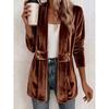 New Women's Double Breasted Decor Velvet Cardigan, Lazy Style Versatile Mid-length Top