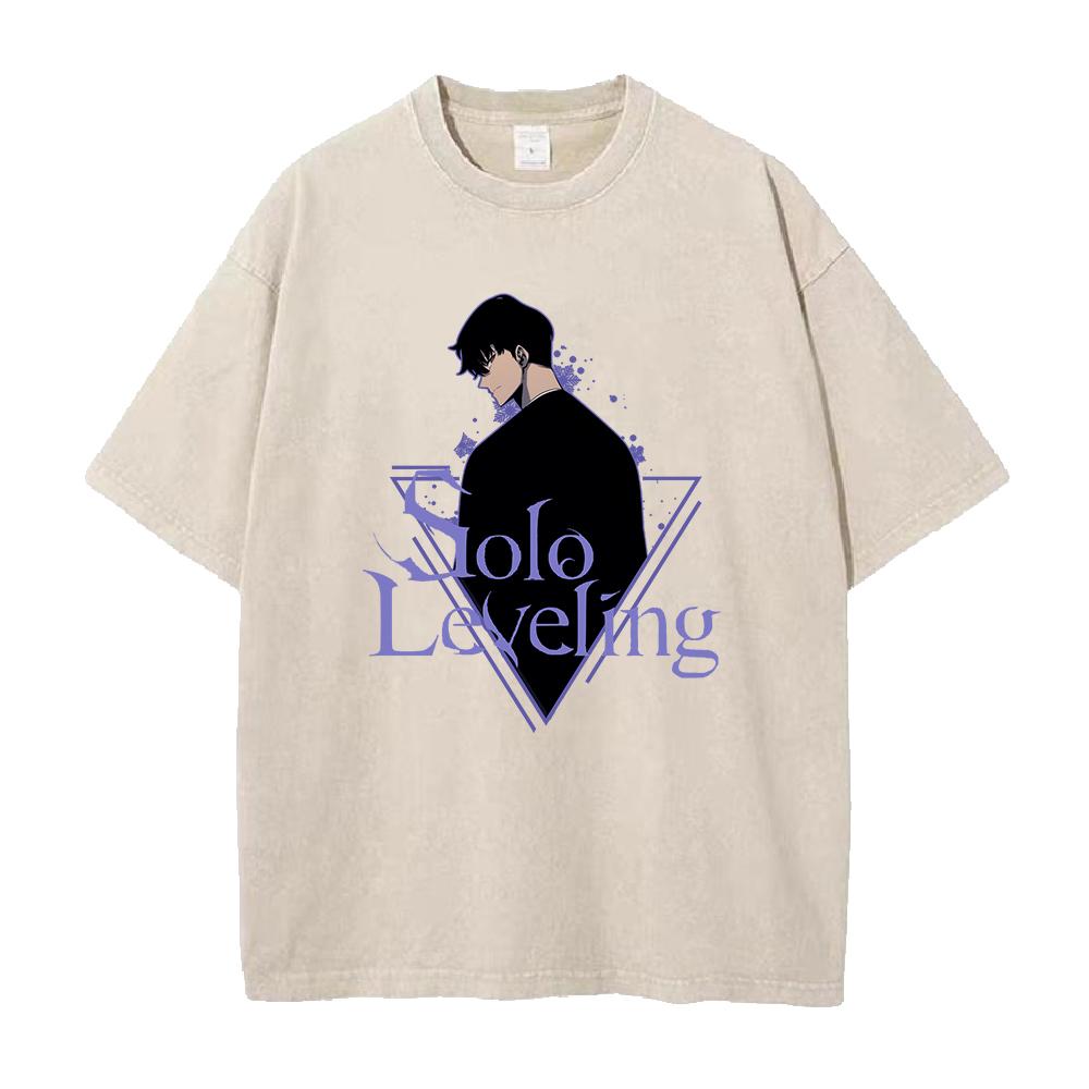 Anime Solo Leveling Sung JinWoo Grafické tričko Pánské Vintage Prané Trička Manga Bavlněné Tričko Harajuku Pánské Ležérní Tričko