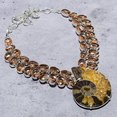 Natürliches Ammonitenfossil, Morganit, 925 Sterling Silber Geschenk-Halskette 18" U5f96