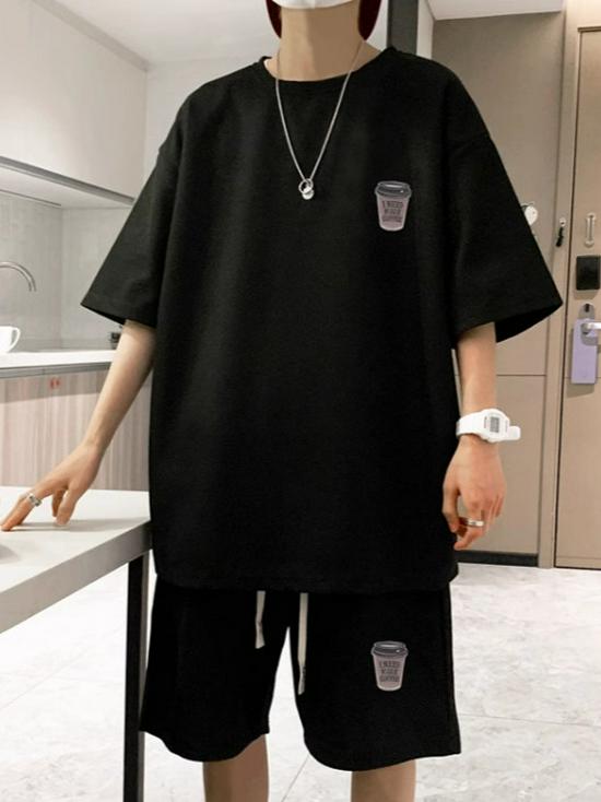 Men's Trendy Summer Sportswear Set - Short Sleeve T-Shirt & Casual Basketball Shorts, Korean Style 2025