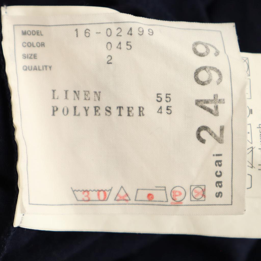 Sacai Made in Japan Linen Blend Short sleeve fringe T-shirt 2 Navy Poke T Women Used