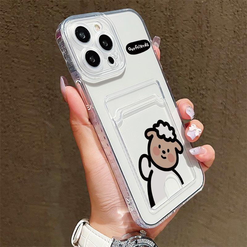 Card Slot Holder Silicone Wallet Pocket Case For Xiaomi Redmi Note 11 12 13 iPhone 17 16 15 Tecno Spark 10C Infinix Note 30 Cover Clear Phone Bumper