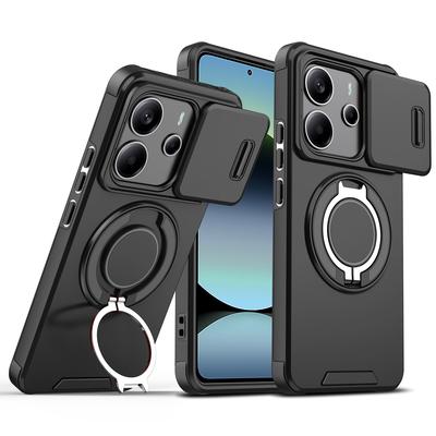 Magnetic Ring Stand Phone Case For Xiaomi Redmi Note 14 4G EU 164.8mm 163.3mm 5G 162.4mm Slide Camera Lens Protection Back Cover
