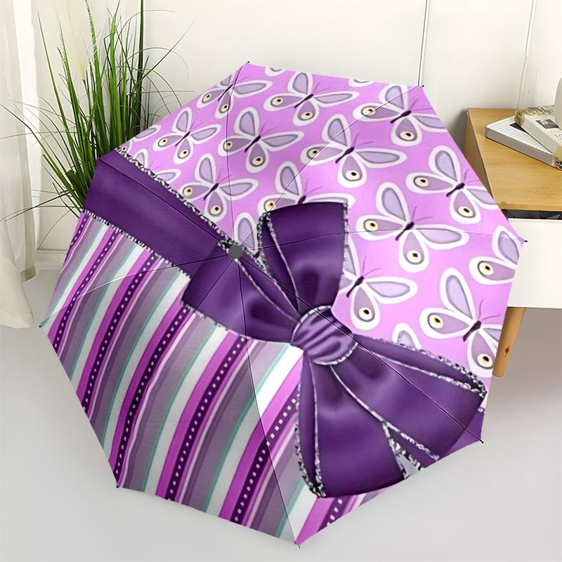 

1pc Butterfly Purple Bow Print Automatic Opening and Closing Folding Umbrella with 8 Iron Ribs - Portable, Foldable for Travel yy251124069