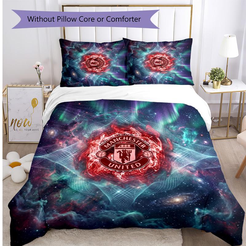 Set Lenzuola Stampato Manchester United 3 Pezzi Morbido Delicato sulla Pelle Lavabile Copripiumino e Federe Set Tutte le Stagioni Camera da Letto