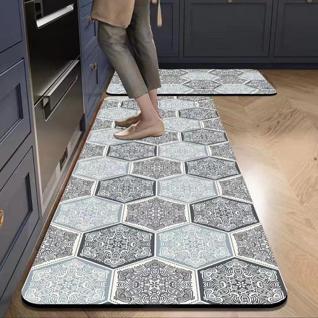 European Style Non-Slip Waterproof Kitchen Floor Mat, Oil-Absorbing and Wash-Free