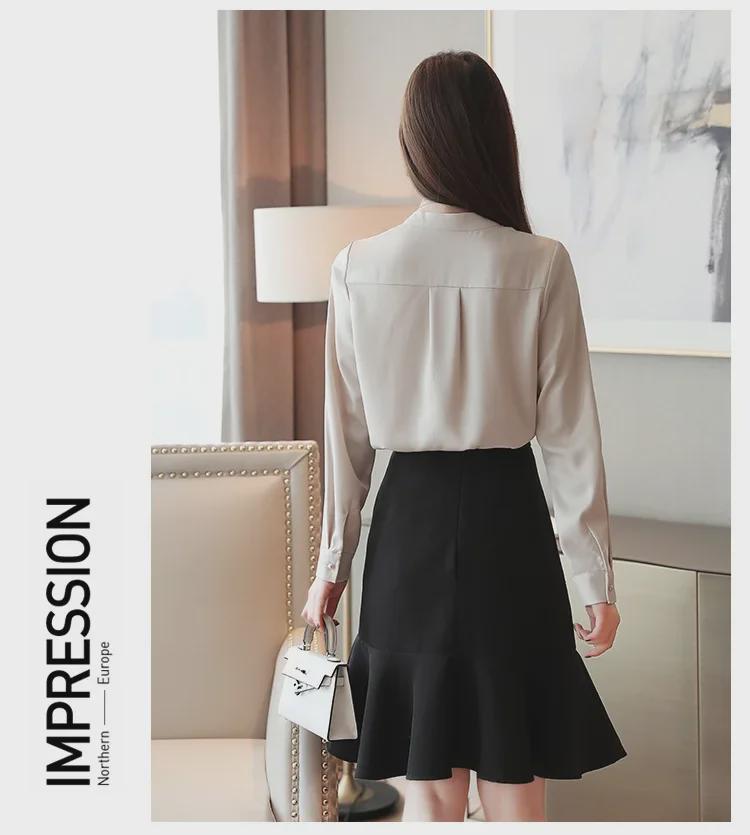 2025 Women's Korean Style Long-Sleeve Satin Chiffon Professional Shirt, Spring Collection