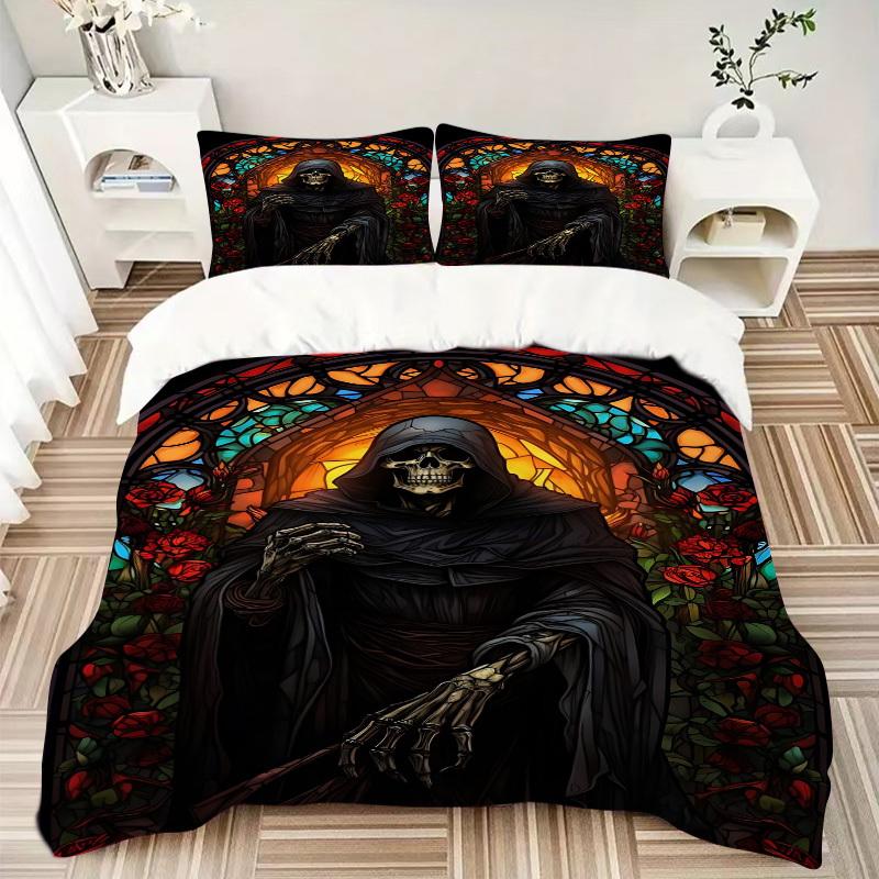 3pcs Reaper Pattern Duvet Cover Set - Machine Washable, Includes 1 Cover and 2 Pillowcases, No Core Included yy251013009