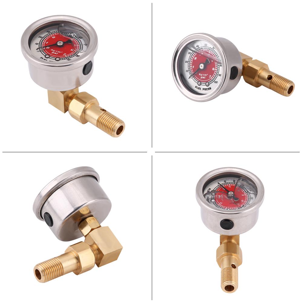 Universal Fuel Pressure Liquid Filled Regulator Gauge Adapter Kit 0 100PSI Red