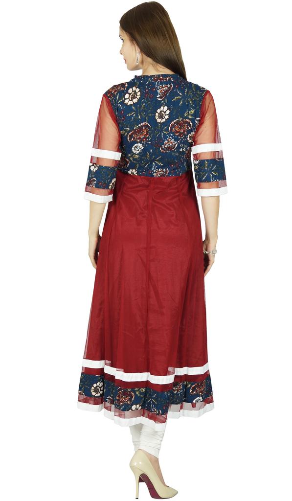 Bimba Women's Long Flared Black Anarkali Kurti Kurta Indian Classic