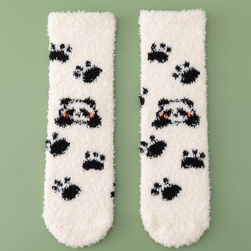 3Pairs/lot Women Socks Winter Cute Panda Coral Fleece Fuzzy Socks FemaleThickened Socks For Girl