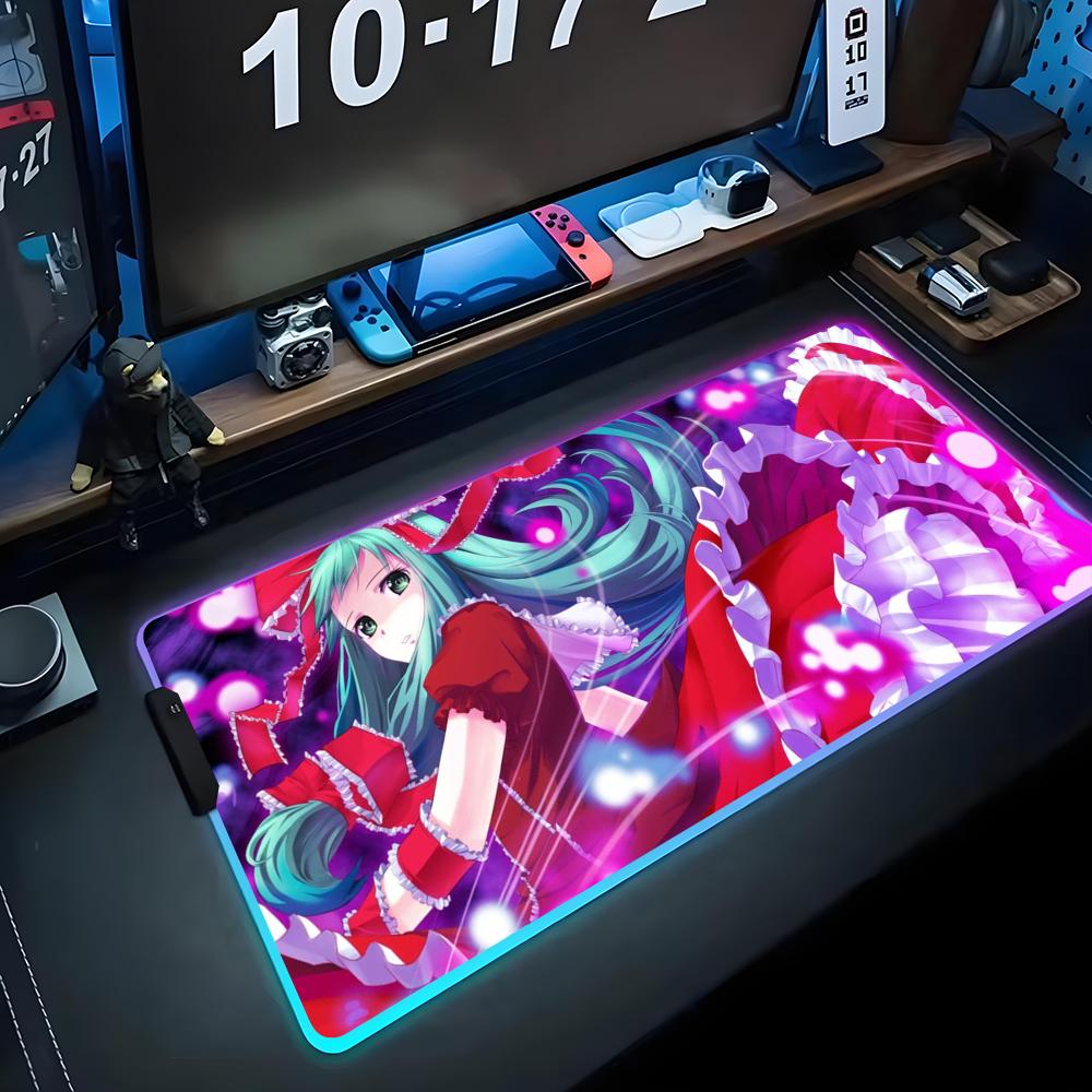 Hina Touhou Mouse Pad RGB Gaming Mousepad Big LED Pad PC Desk Mat Luminous Mouse Pad Large Keyboard Mats Table Rug With Backlit