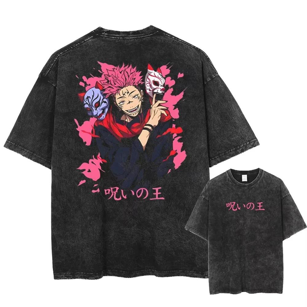 Jujutsu Kaisen Ryomen Sukuna  Curse King  Vintage Washed Oversized T-Shirt | Unisex Anime Streetwear Tee L