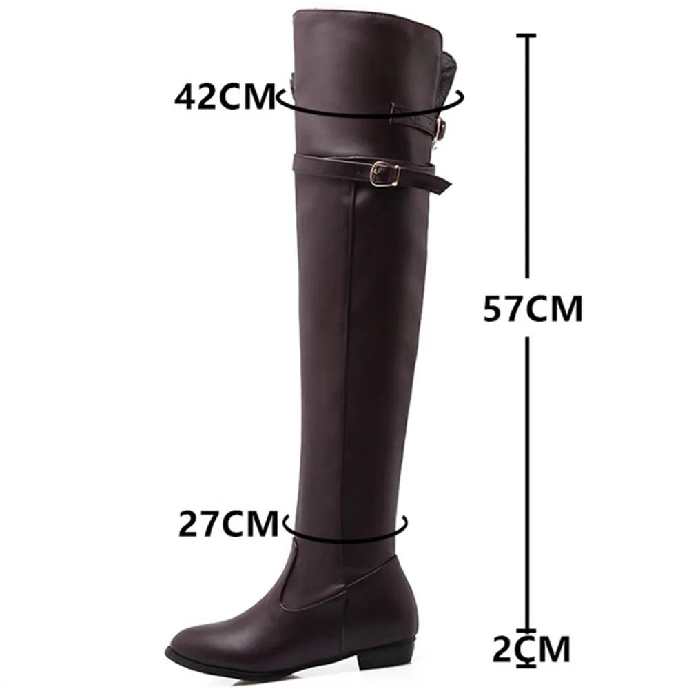 Winter New Fashion Women Over The Knee Boots Belt Buckle Leather Sexy Ladies Shoes Round Toe Ladies Long Boots Plus Size 34-48