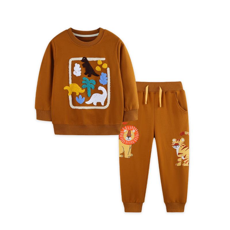 AostaBetty Stylish Dinosaur Embroidered Hoodie & Pants Set for Boys - European & American Children s Activewear 7 Years (125 cm)