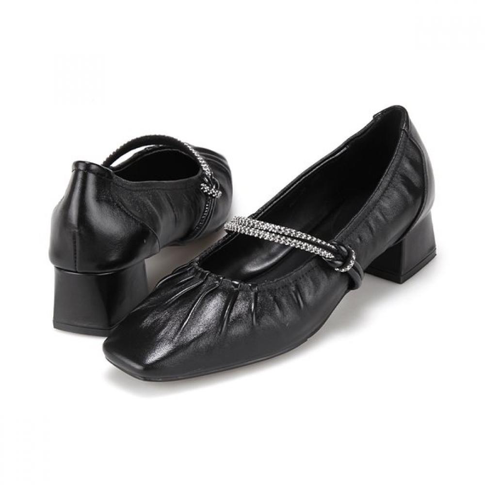 Barbara Leather Shirring Jewel Mary Jane Women S pumpS 4cm Bbj120bk