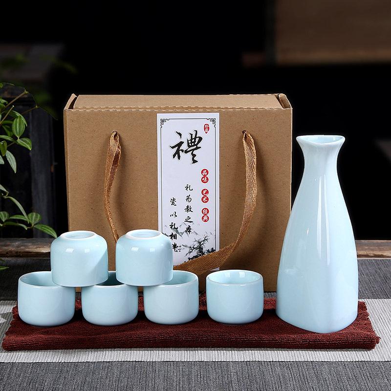 Japanese Ceramic Wine Bar Sets Glass Sake Wine Set Baijiu Whisky Cocktail Set Glass Flask Barware Family Gathering Wine Gift Box