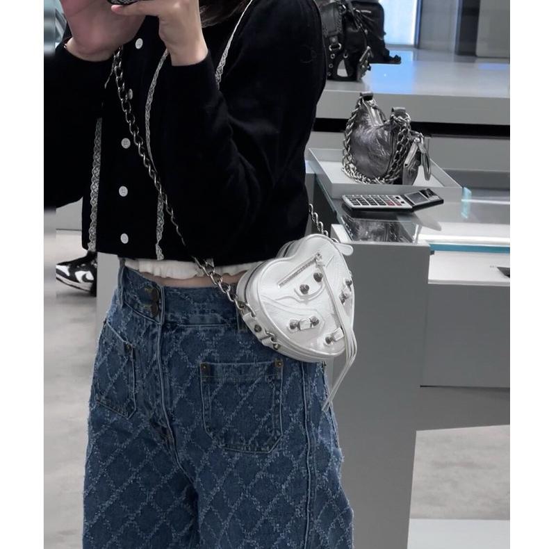 Mini Love Bag Sweet Cool Spicy Girl Style Rivet Locomotive Bag Women's Genuine Leather Diagonal Straddle Chain Bag