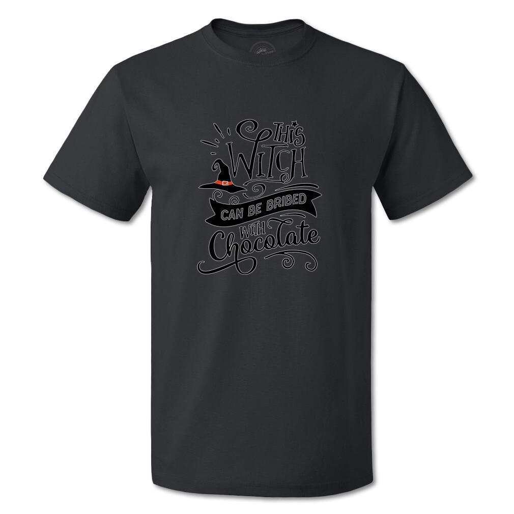 Funny Graphic T Shirts This Witch Can Be Bribed with Chocolate Cotton Owl Top XL
