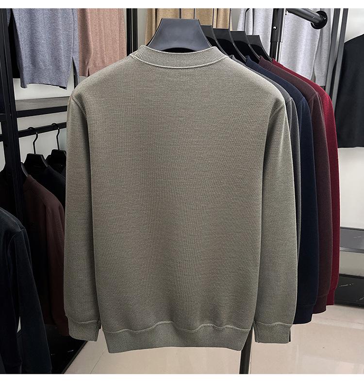 Men's High-Quality Casual Crew Neck Merino Wool Fleece Sweater - Warm, Thickened, Knitted Base Shirt
