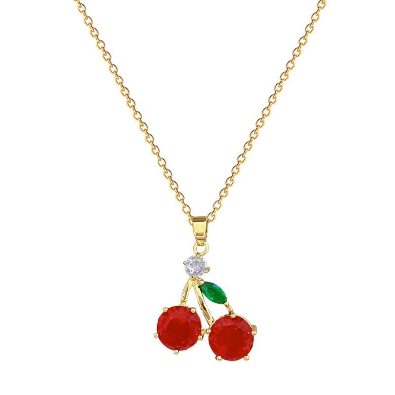 

Modern Zircon Cherry Pendant Necklace Trendy Zircon Cherry Pendant Necklace Adjustable Chain Neck Chain 1