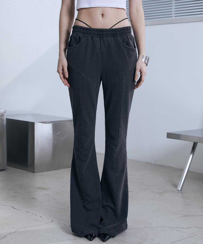 Bunteu Low-Rise String Bootcut Pants (Charcoal)