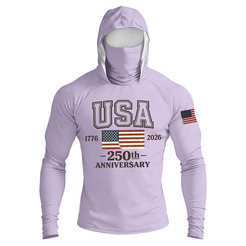 Men's Casual Raglan Sleeve Hooded Long Sleeve Sun Protection Shirt USA 250th Anniversary Graphic Lightweight Performance Top