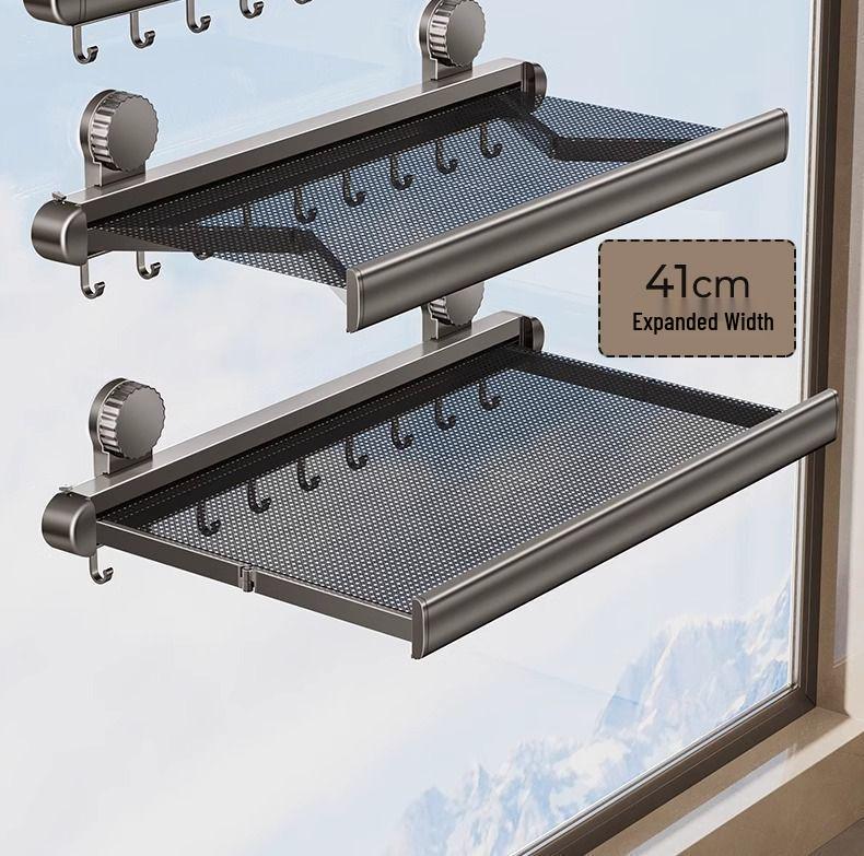 Invisible Retractable Folding Drying Rack with No-Punch Suction Cup for Balcony