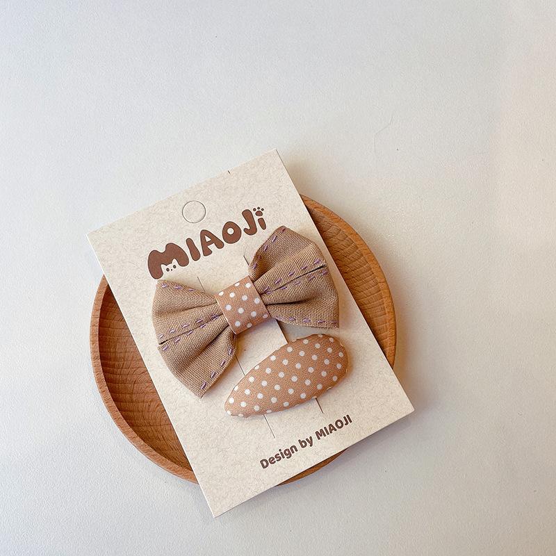 2pcs Coffee Plaid Embroidered Bow Hairpin Version of Children's Bangs Broken Hair BB Baby Headwear Girls Kids Hair Accessories