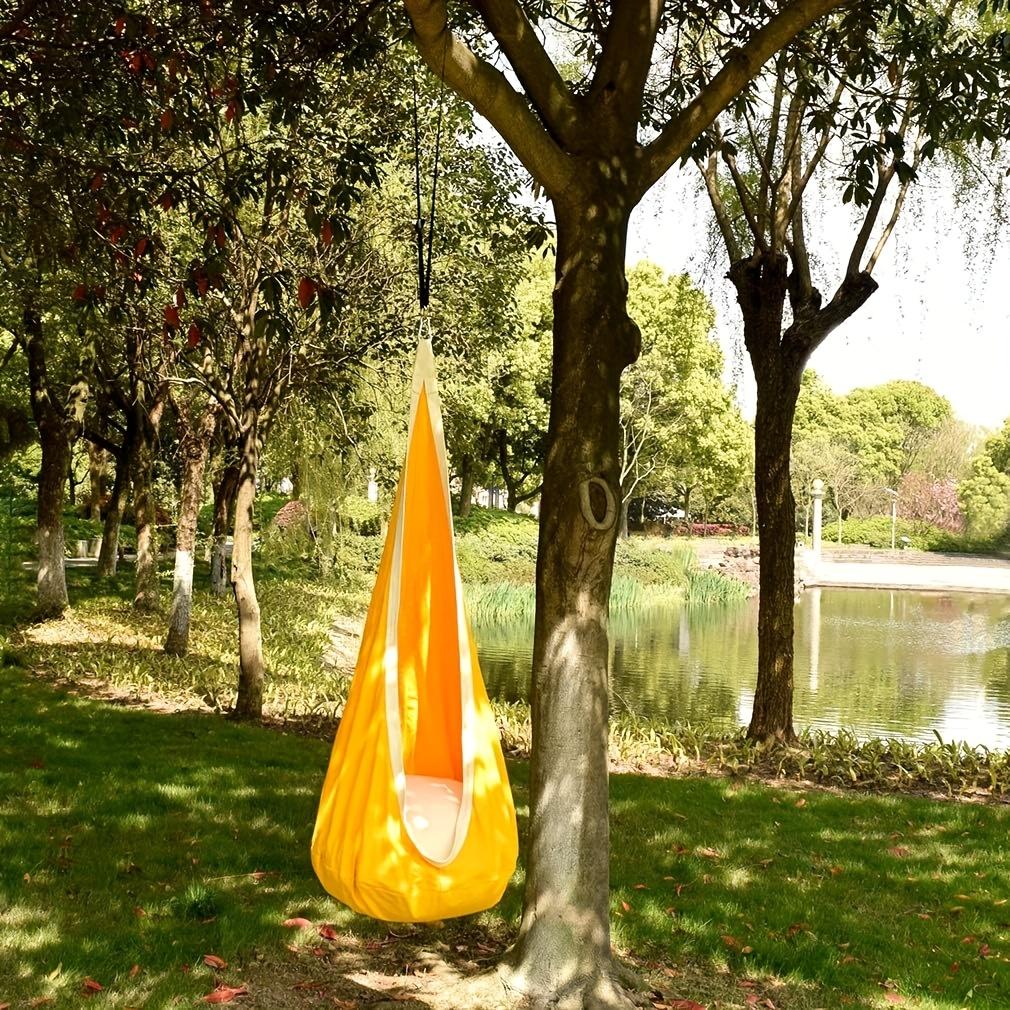 

1pc Pod Swing Seat Indoor Outdoor Hanging Hammock Chair with Inflatable Pillow And Pocket - Supports Up to 176Lbs Perfect for Relaxation nylon жовтий