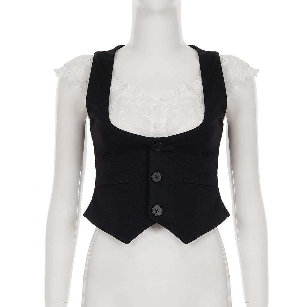 Vintage Preppy Two-Piece Spliced Vest: Sleek & Sexy Crop Top