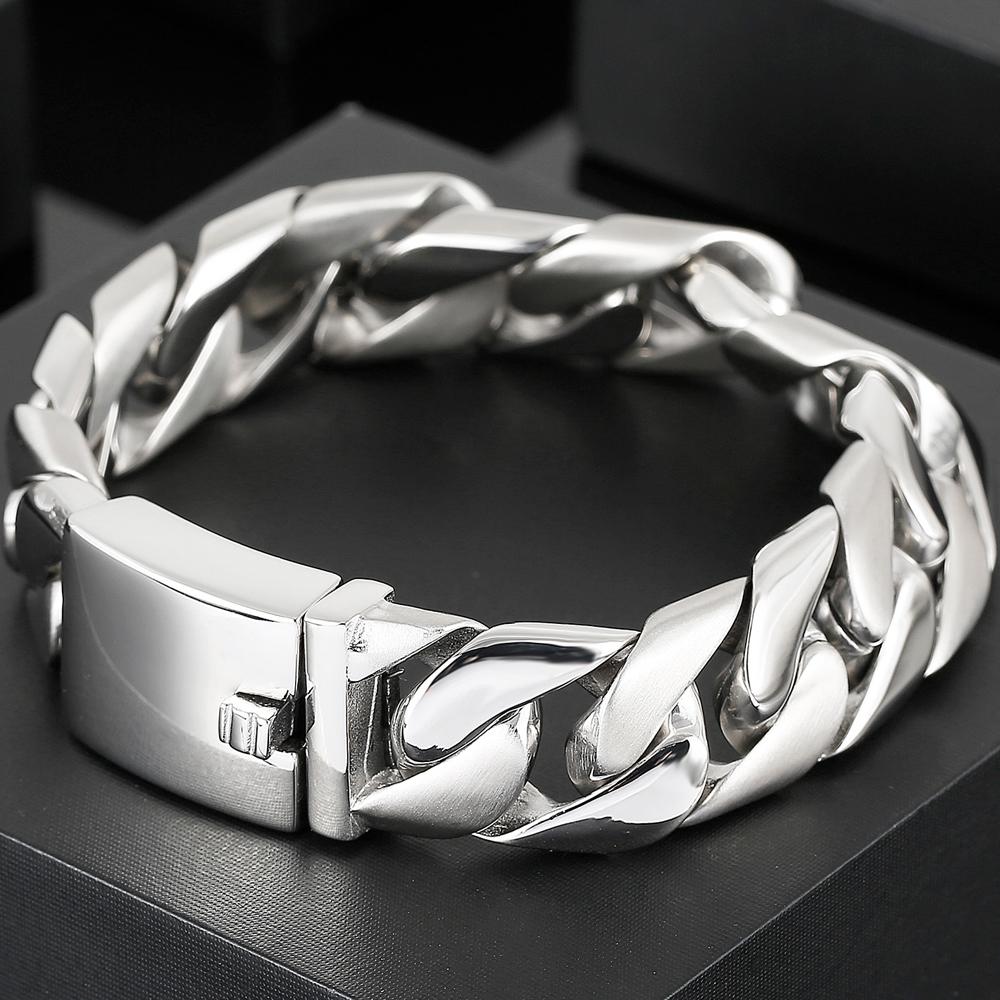 Classic Stainless Steel Mens Jewellery 17MM Width Shiny Brushed Matte Curb Cuban Chain Bracelet Men Homme Gift Bangles 2024