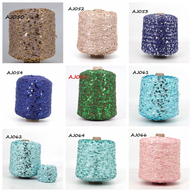 Hand-Knitted Bright Cotton Yarn with Sequins, 3MM+6MM, Combed and Fancy