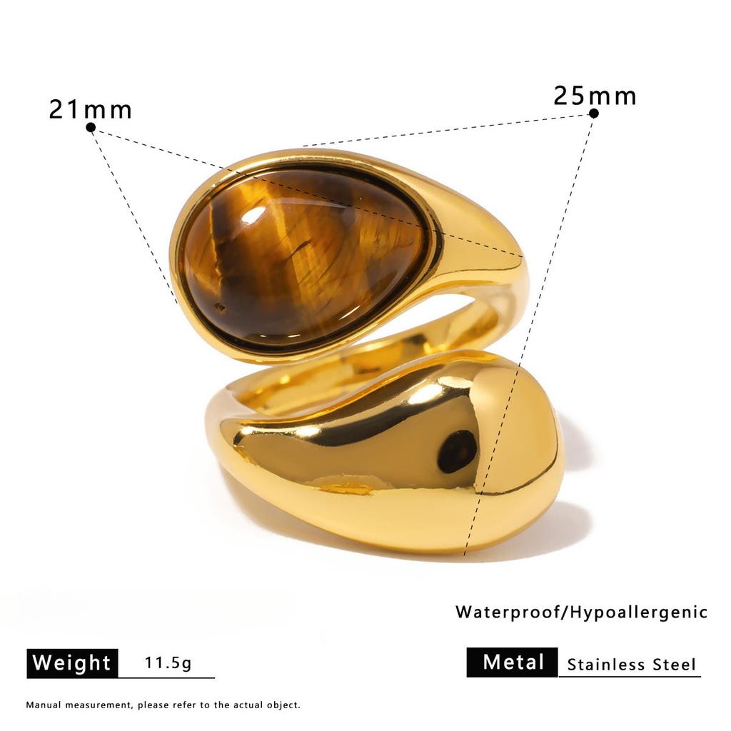French Natural Stone European American Vintage Open Ring Stainless Steel Gold-Plated Bracelet Ring Combination Fashion Bangle