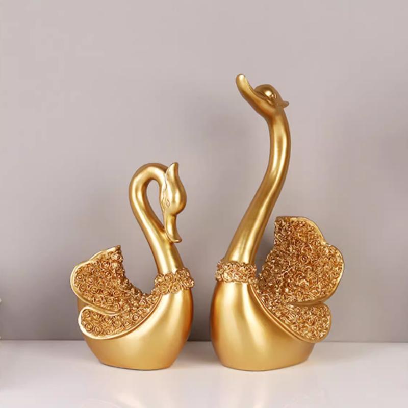 1 Set of Modern Nordic Resin Couple Swan Ornaments Home TV Wine Cabinet Living Room Decorations Commemorative Gifts