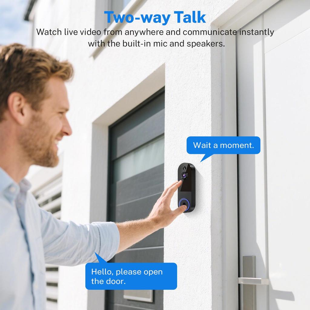 Smart Wireless Video Doorbell with Remote Intercom, HD Night Vision, Motion Detection, and Home Monitoring.
