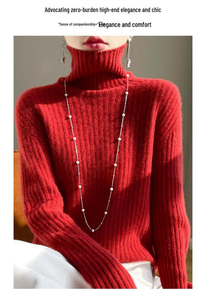 Women's High-Neck Thick Knit Sweater, Autumn/Winter Korean Style, Loose Fit, Slouchy Neck Knitwear
