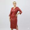 Women's Elegant Party Genuine Lambskin Leather Dress Red Handmade Casual Formal