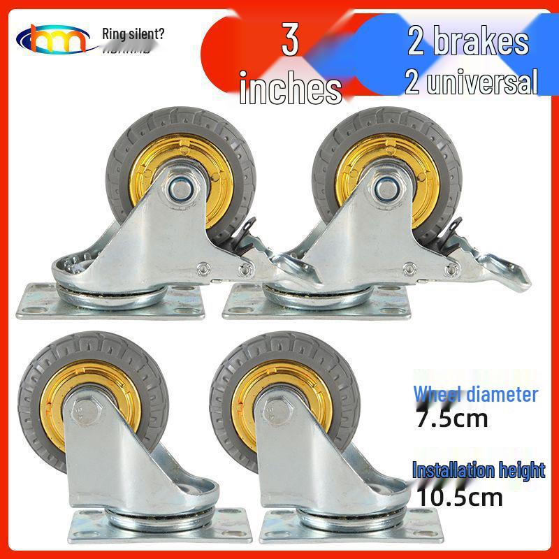 Schwerlast-Gummi-Lenkrollen mit Bremse - Doppelt gelagert, Größen 3/4/5 Zoll