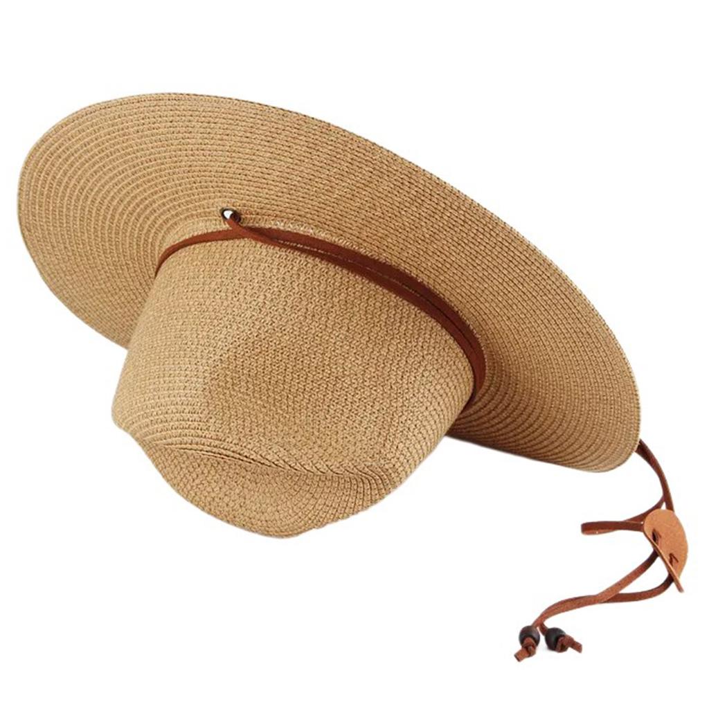 Weaving Straw Hat for Adult Beach Getaways Straw Weaving Hat Breathable Adult Sunproof Hat with Adjustable Chin Rope