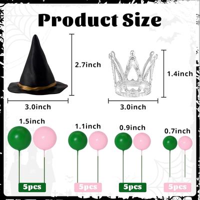Witch Hat Silver Crown Cake Decorations Foam Ball Cake Toppers Witches Theme Party Supplies for Halloween Birthday Decorations