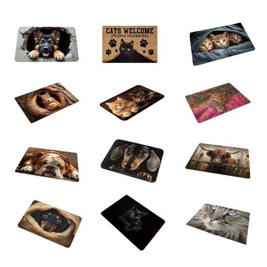 Realistic Animal Floor Mat 3D Optical Illusion Rug Cute Cat Design Entrance Rug Non-slip Dog Doormat for Bathroom Kitchen Living Room Bedroom