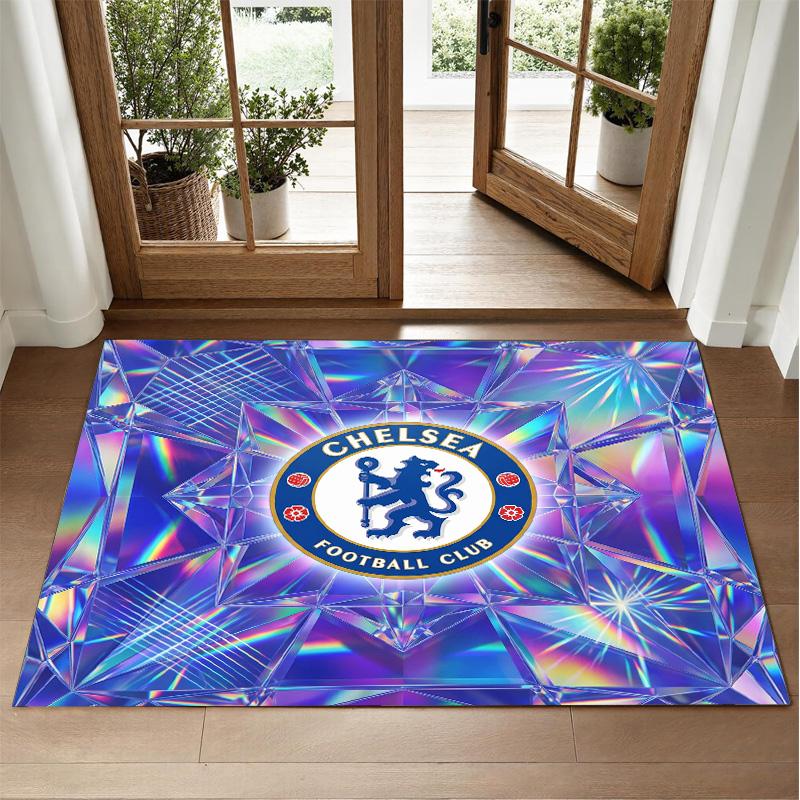 Chelsea FC Design Crystal Velvet Rug Soft Decorative Mat for Bedroom Entrance