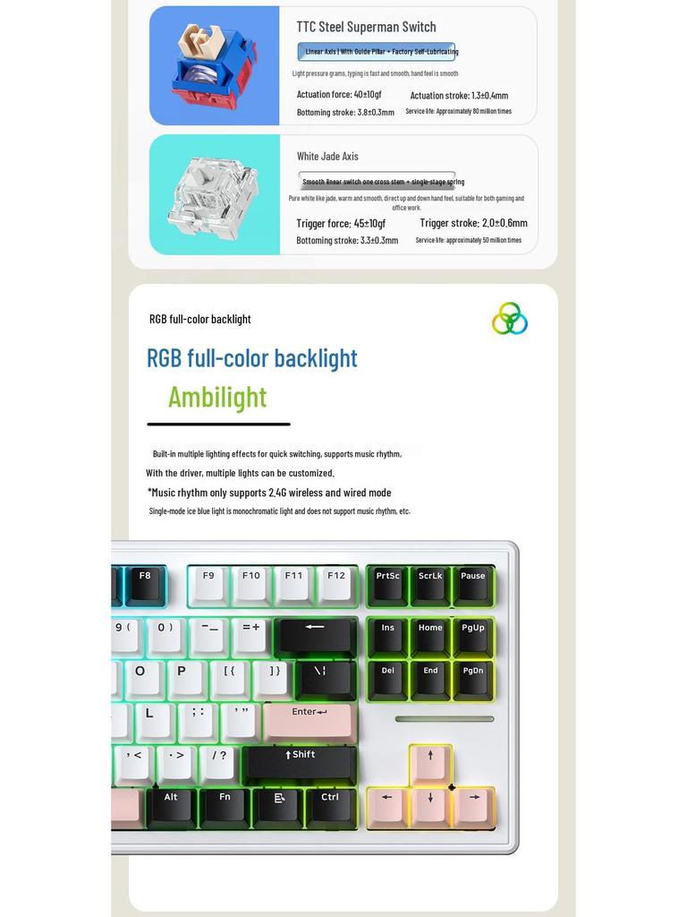 Xinmeng M87 Wireless RGB Mechanical Gaming Keyboard with Bluetooth, Customizable Hot-Swappable Gasket, Wired/Wireless Modes